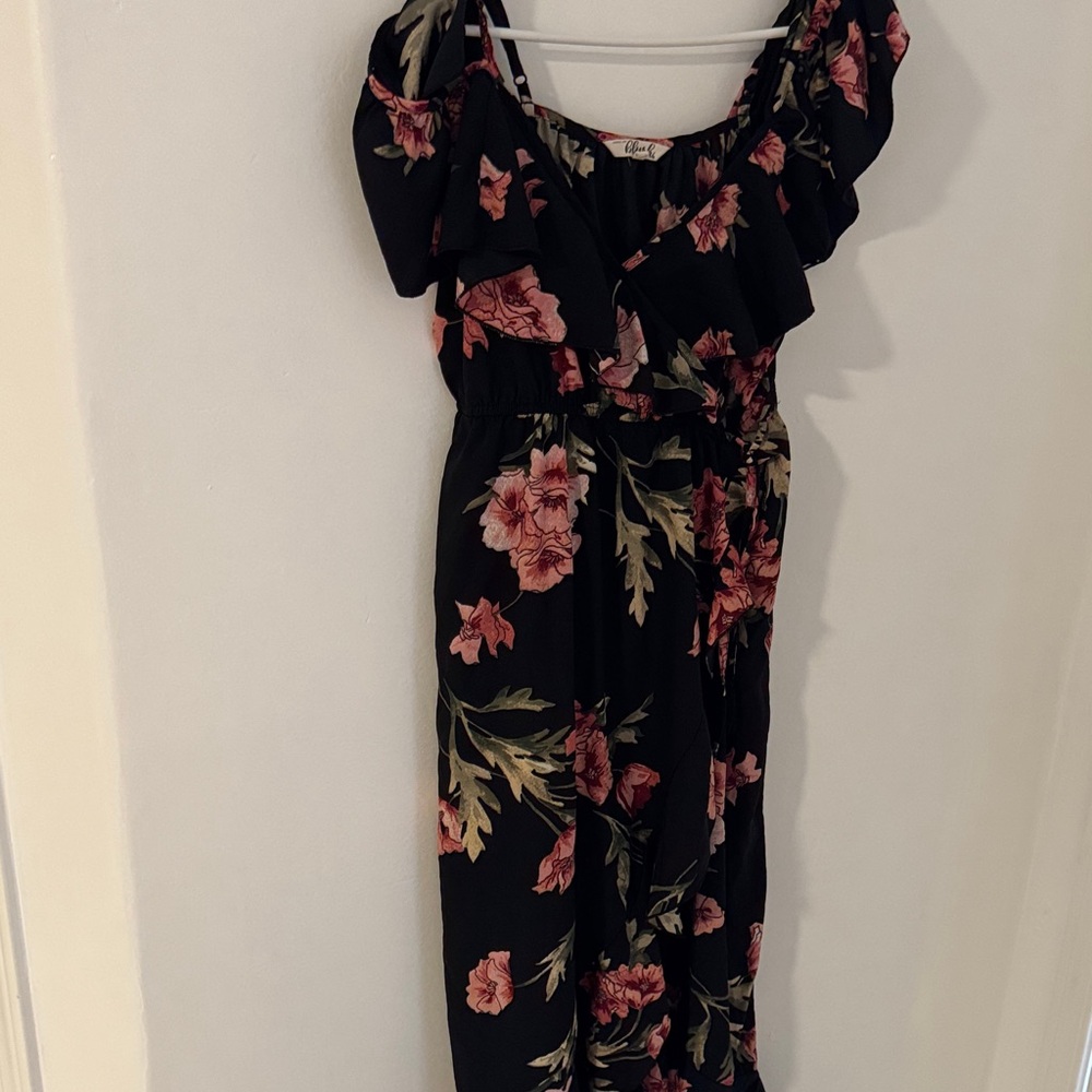 Blush Black Dress with Floral Accents